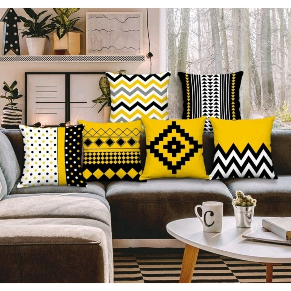 6pcs Set Geometric Throw Pillow Cover Without Filler Yellow Black 17 x 17 inches